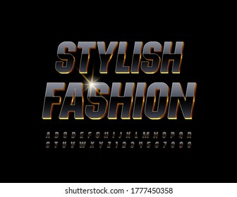 Vector Stylish Fashion 3D Font. Glossy Black and Gold Alphabet. Luxury Letters and Numbers set