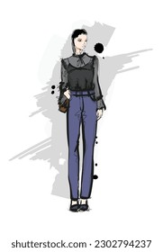 Modelos de moda Vector Stylish. Chicas muy jóvenes. Esbozo de la mujer de la moda