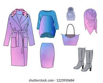 Vector stylish fashion set of women clothes