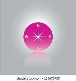vector stylish flat design abstract violet Compass Icon with reflection on grey abstract background. navigation and traveling sign. travel icon