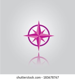 vector stylish flat design abstract violet Compass Icon with reflection on grey abstract background. navigation and traveling sign. travel icon