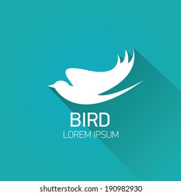 vector stylish flat design bird Icon with long shadow on stylish turquoise background. vector silhouette of bird