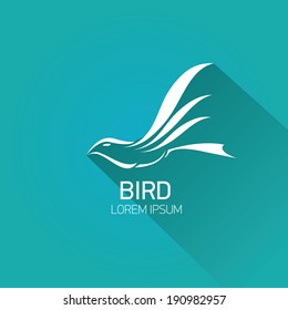 vector stylish flat design bird Icon with long shadow on stylish turquoise background. vector silhouette of bird