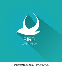 vector stylish flat design bird Icon with long shadow on stylish turquoise background. vector silhouette of bird