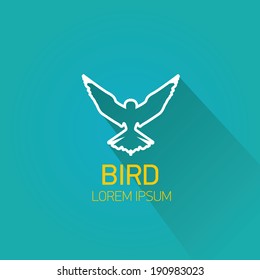vector stylish flat design bird Icon with long shadow on stylish turquoise background. vector silhouette of bird