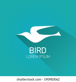 vector stylish flat design bird Icon with long shadow on stylish turquoise background. vector silhouette of bird
