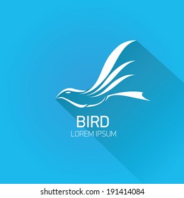 vector stylish flat design bird Icon with long shadow on stylish blue background. vector silhouette of bird