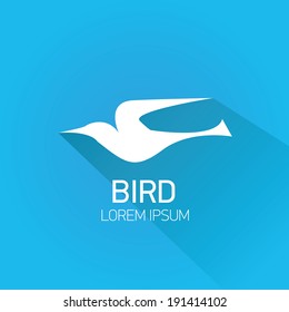 vector stylish flat design bird Icon with long shadow on stylish blue background. vector silhouette of bird