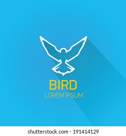 vector stylish flat design bird Icon with long shadow on stylish blue background. vector silhouette of bird