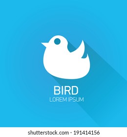 vector stylish flat design bird Icon with long shadow on stylish blue background. vector silhouette of bird