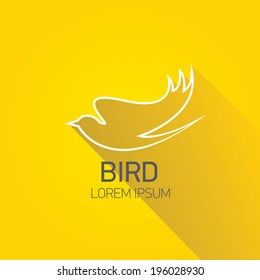 vector stylish flat design bird Icon with long shadow on stylish orange background. vector silhouette of bird