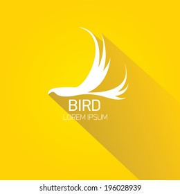 vector stylish flat design bird Icon with long shadow on stylish orange background. vector silhouette of bird