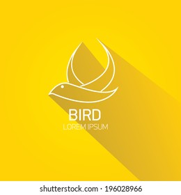 vector stylish flat design bird Icon with long shadow on stylish orange background. vector silhouette of bird