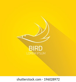 vector stylish flat design bird Icon with long shadow on stylish orange background. vector silhouette of bird