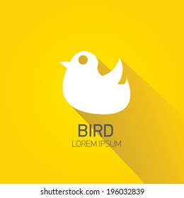 vector stylish flat design bird Icon with long shadow on stylish orange background. vector silhouette of bird