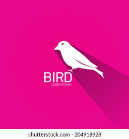 vector stylish flat design bird Icon with long shadow on stylish pink background. vector silhouette of bird