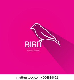 vector stylish flat design bird Icon with long shadow on stylish pink background. vector silhouette of bird
