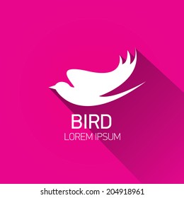 vector stylish flat design bird Icon with long shadow on stylish pink background. vector silhouette of bird