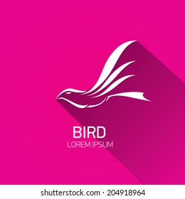 vector stylish flat design bird Icon with long shadow on stylish pink background. vector silhouette of bird