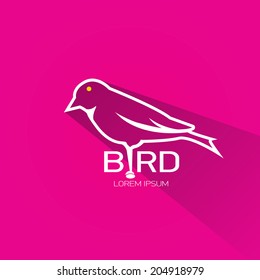 vector stylish flat design bird Icon with long shadow on stylish pink background. vector silhouette of bird