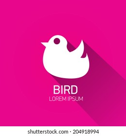 vector stylish flat design bird Icon with long shadow on stylish pink background. vector silhouette of bird
