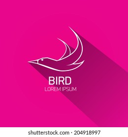 vector stylish flat design bird Icon with long shadow on stylish pink background. vector silhouette of bird