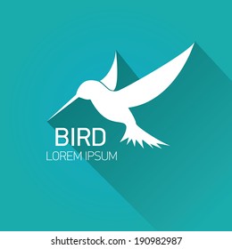 vector stylish flat design hummingbird Icon with long shadow on stylish turquoise background. vector silhouette of hummingbird