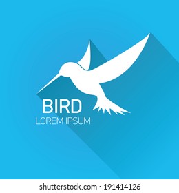 vector stylish flat design hummingbird Icon with long shadow on stylish turquoise background. vector silhouette of hummingbird