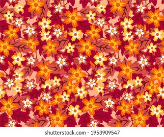 Vector stylish floristic pattern with decorative small flowers and leaves. Vintage background and print for textiles and fashion accessories