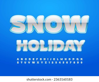 Vector elegante de volante Snow Holiday.  Fuente blanca de moda. Juego de letras y números de alfabeto artístico.