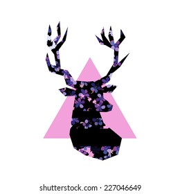 Vector stylish geometric deer with flowers pattern