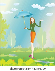 vector stylish girl and summer rain