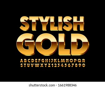 Vector Stylish Gold Alphabet Letters and Numbers. Shiny luxury Font