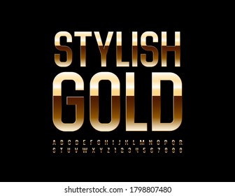 Vector Stylish Gold shiny Font. Elegant premium Alphabet. Elite Glossy Letters and Numbers set