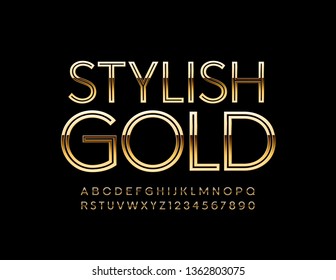 Vector stylish Golden Alphabet. Chic slim Font. Elegant Letters and Numbers.