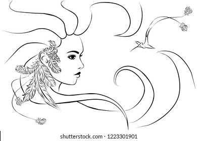 Vector stylish graphics portrait with beautiful young attractive girl
