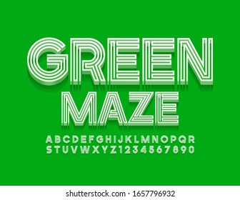 Vector stylish Green Maze Font. Unique 3D Alphabet Letters and Numbers.