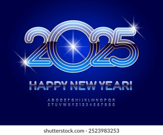 Vector stylish Greeting Card Happy New Year 2025! Modern Elite Font. Premium Alphabet Letters and Numbers set.