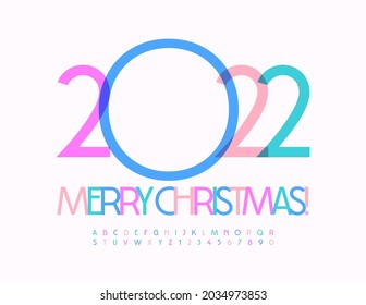 Vector elegante tarjeta de felicitación Feliz Navidad 202! Fuente artística de acuarela. Letras y números de alfabeto creativos brillantes