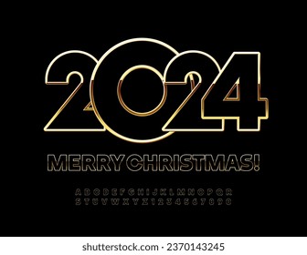 Vector stylish Greeting Card Merry Christmas 2024! Luxury Trendy Font. Elite Alphabet Letters and Numbers set.