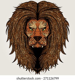 Vector stylish hand drawn lion decorated with vintage ornament 
