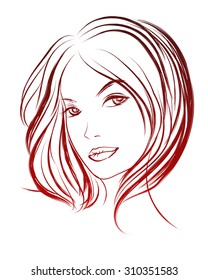 Vector stylish  hand-drawn graphic portrait with a beautiful girl  for your design. Fashion, style, beauty . Graphic, sketch drawing. Sexy woman