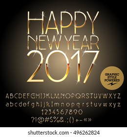 Vector stylish Happy New Year 2017 greeting card with set of letters, symbols and numbers. File contains graphic styles