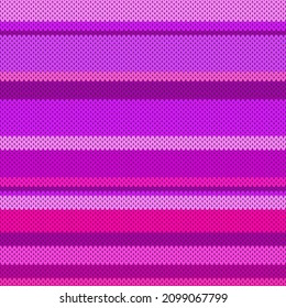 Vector Stylish Horizontal Pink Stripes. Geometric Knitted Texture . Woolen Pullover Tricot Print. Winter Fabric Pattern.