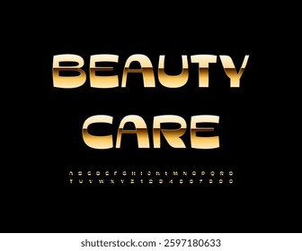 Vector stylish icon Beauty Care. Glamour Gold Font. Trendy Chic Alphabet Letters and Numbers set.