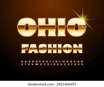 Vector stylish icon Chic Fashion. Gold Alphabet Letters and Numbers set. Glossy elite Font.