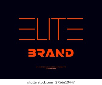 Vector Stylish icon Elite Brand. Modern Exclusive Font for Digital Logo. Typography Red Alphabet Letters and Numbers set.