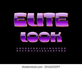 Vector stylish icon Elite Look. Violet and Gold Trendy Font. Modern Alphabet Letters and Numbers set.