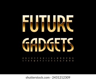 Vector stylish icon Future Gadgets. Trendy Gold Font. Modern Alphabet Letters and Numbers set.