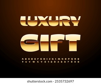 Vector stylish icon Luxury Gift. Elite Golden Font. Premium Alphabet Letters and Numbers set. 